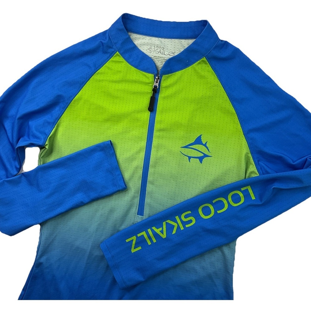 Loco Kaile 1/2 Zip Rashguard Shirt Womens S Blue Green Long Sleeve Fishing Swim‎
